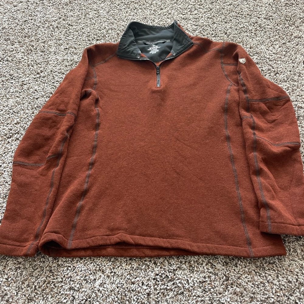 Kuhl Mens Orange Kashmira 1/4 Zip Pullover Sweater Size Large Fleece Hiking